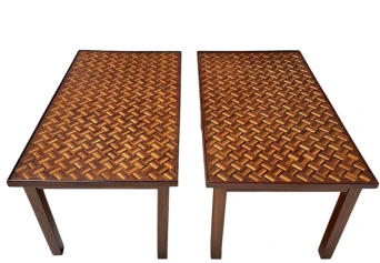 Pair of Mid-Century Modern Side Tables with Mosaic Inlaid Tops, 1960s